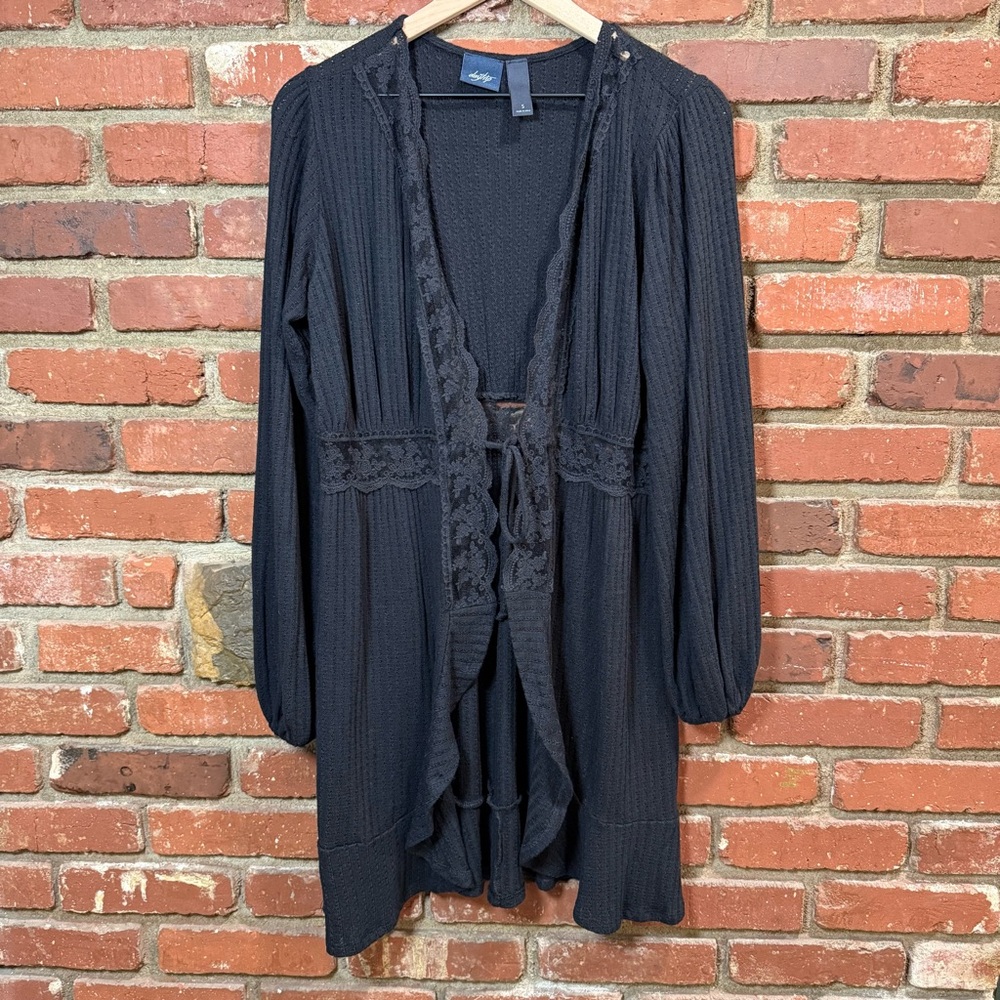 Daytrip womens Black Asymmetrical Open Knit Cardigan Size Small long sleeve boho